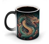 FekiLoot Oriental Dragon Pattern Ceramic Coffee Mug with Handle, Tea Cup with Heat Sensitive Color, Novelty Coffee Cup for Latte, Tea, Cappuccino, Milk, Cocoa
