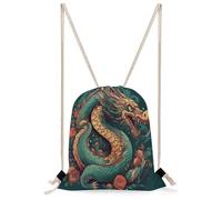 FekiLoot Oriental Dragon Pattern Drawstring Backpack Gym Bag Lightweight Sport Gym Sackpack for Beach, Travel, Yoga, Swimming