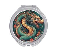 FekiLoot Oriental Dragon Pattern Travel Makeup Mirror Handheld Compact Mirror Portable Pocket Mirror Double-Sided 1X/2X Magnifying for Handbag and Purses
