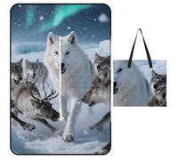 FekiLoot Outdoor Picnic Blanket Waterproof Foldable Beach Blankets Arctic Wolf Pack Hunting Extra Large Lightweight Picnic Mat for Beach, Spring Camping Grass Lawn Park Accessories 150x100cm
