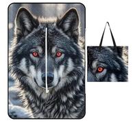 FekiLoot Outdoor Picnic Blanket Waterproof Foldable Beach Blankets Big Black Wolf with Red Eyes Extra Large Lightweight Picnic Mat for Beach, Spring Camping Grass Lawn Park Accessories 150x100cm