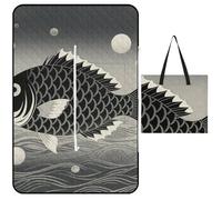 FekiLoot Outdoor Picnic Blanket Waterproof Foldable Beach Blankets Black and White Yin Yang Koi Fish Extra Large Lightweight Picnic Mat for Beach, Spring Camping Grass Lawn Park Accessories 150x100cm