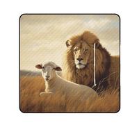 FekiLoot Outdoor Picnic Blanket Waterproof Foldable Beach Blankets Lion Sheep Extra Large Lightweight Picnic Mat for Beach, Spring Camping Grass Lawn Park Accessories 200x200cm