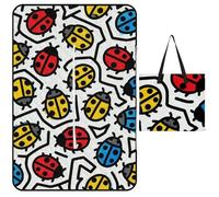 FekiLoot Outdoor Picnic Blanket Waterproof Foldable Beach Blankets Little Ladybug Doodle Extra Large Lightweight Picnic Mat for Beach, Spring Camping Grass Lawn Park Accessories 150x100cm