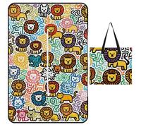 FekiLoot Outdoor Picnic Blanket Waterproof Foldable Beach Blankets Little Lion Doodle Extra Large Lightweight Picnic Mat for Beach, Spring Camping Grass Lawn Park Accessories 150x100cm