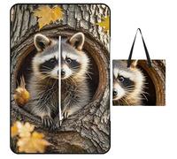 FekiLoot Outdoor Picnic Blanket Waterproof Foldable Beach Blankets Raccoon in The Fall Tree Hole Extra Large Lightweight Picnic Mat for Beach, Spring Camping Grass Lawn Park Accessories 150x100cm