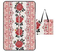 FekiLoot Outdoor Picnic Blanket Waterproof Foldable Beach Blankets Ukrainian Embroidery Style Rose Extra Large Lightweight Picnic Mat for Beach, Spring Camping Grass Lawn Park Accessories 150x100cm