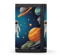 FekiLoot Outer Space Rocket Astronaut Wallet Compact Blocking Trifold Wallets with Zipper Minimalist Purse Wallet Credit Card Holder