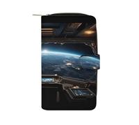 FekiLoot Outer Space Views from The Spaceship Wallet Large Capacity Travel Double Fold Wallets Portable Zipper Leather Purse for Women Men