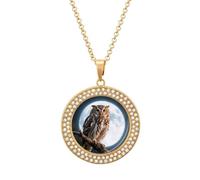 FekiLoot Owl Moonlight Pendant Necklace for Women Men Elegant Diamond Circle Necklaces with 19.7 Inch Chain, Zinc Diamond Jewelry for Birthday Christmas Valentine's Day Gift, One Size, Zinc, Diamond