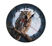 FekiLoot Owl Moonlight Wall Clock for Bedroom, Operated Clocks with Arabic Numerals, Round Silent Non-Ticking Clock for Kitchen, Bathroom, Living Room, Office Decorative Clocks with Easy Read Numbers
