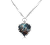 FekiLoot Owl on Tree Custom Ashes Necklace Personalized Pet Urn Hair Cremation Souvenir Necklace Memorial Keepsake Holder Pendant Heart Jewelry for Ashes Gift for Dog Loss