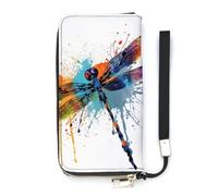 FekiLoot Paint Splash Dragonfly Long Wallet Large Capacity Zipper Purse Ladies Multi-card Slot Coin Phone Travel Pocket