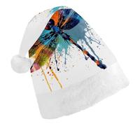 FekiLoot Paint Splash Dragonfly Santa Hat Comfortable Soft Christmas Hat Reusable Christmas Cap for Adults for Xmas And New Year Holiday Party Supplies