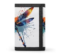 FekiLoot Paint Splash Dragonfly Wallet Compact Blocking Trifold Wallets with Zipper Minimalist Purse Wallet Credit Card Holder