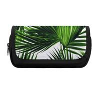 FekiLoot Palm Tree Green Leaves Pencil Case Portable Zipper Large Capacity Pencil Bag Handheld Multi Function Portable Pencil Pouch Organizer for Family Office Supplies