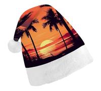 FekiLoot Palm Tree Summer Sunset Christmas Hat Cap with Plush Trim Warm Xmas Hats Headwear for Winter Holiday Party Supply