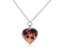 FekiLoot Palm Tree Summer Sunset Custom Ashes Necklace Personalized Pet Urn Hair Cremation Souvenir Necklace Memorial Keepsake Holder Pendant Heart Jewelry for Ashes Gift for Dog Loss