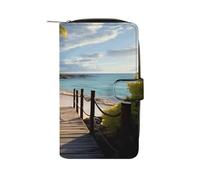 FekiLoot Palm Trees Beach Sea Ocean Wallet Large Capacity Travel Double Fold Wallets Portable Zipper Leather Purse for Women Men