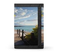 FekiLoot Palm Trees Beach Sea Ocean Wallets Exquisite Trifold Wallet Front Pocket Wallet with Zipper Keychain Coin Purse Credit Card Holder for Adult