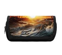 FekiLoot Palm Trees Ocean Waves Sunset Pencil Case Portable Zipper Large Capacity Pencil Bag Handheld Multi Function Portable Pencil Pouch Organizer for Family Office Supplies
