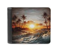 FekiLoot Palm Trees Ocean Waves Sunset PU Leather Wallet Bifold Wallet Front Pocket Wallets Fashion Purse Slim Billfold Credit Card Holder