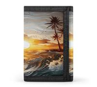 FekiLoot Palm Trees Ocean Waves Sunset Wallets Exquisite Trifold Wallet Front Pocket Wallet with Zipper Keychain Coin Purse Credit Card Holder for Adult