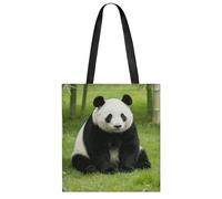 FekiLoot Panda Pattern Black Tote Bag Lightweight Elegant Carry Bag Stylish Soft Roomy Handbag Full-Color All-Over Print Reusable Shoulder Bag Chic Daily Shopping Bag For Daily Travel Beach Work