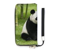 FekiLoot Panda Pattern Black Wallet Cute Purse for Women Fashion PU Leather Long Clutch Purse with Detachable Wrist Strap Large Capacity Trend Card Holder Phone Wallet for Daily Travel Shopping