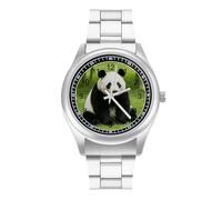FekiLoot Panda Pattern Black Watch Minimalist Fashion Wristwatch Exquisite Casual Watch Lightweight Alloy Slim Timepiece Case Cute Stainless Alloy Wristwatch for Men Women Gift Casual Watch