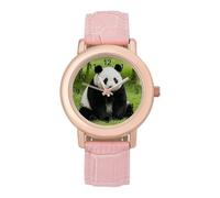 FekiLoot Panda Pattern Black Watch Women's Alloy Wristwatch Elegant Slim Analog Wristwatch with Precise Timekeeping Fashionably Dainty Sophisticatedly Women's Dress Watch for Casual & Formal Wear