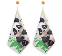 FekiLoot Panda Star Hand Towels for Kitchen, Square Small Towel with Hanging Loop for Bathroom, Absorbent Soft Hand Towels for Travel, Quick Dry Towel for Home, Gym 2PCS