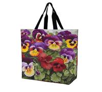 FekiLoot Pansy Perfection Grocery Bag with Handles Heavy Duty Reusable Shopping Bag Extra Large Utility Tote Bags Personality Fashion Market Shopper Bags for Work Travel Supermarket