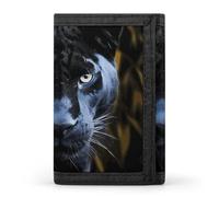 FekiLoot Panther With Blue Eyes Wallet Compact Blocking Trifold Wallets with Zipper Minimalist Purse Wallet Credit Card Holder