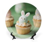 FekiLoot Paper Cupcake Easter Egg Decorative Plates Bone China Plates with Stand for Display 7inch Round Ceramic Dinner Plates Dessert Plate for Kitchen Party Coffee Table Decor Art