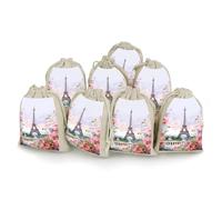 FekiLoot Paris Eiffel Tower With Flowers Bunches Pocket Cotton And Hemp with Drawstring, 8 Pieces Reusable Sachet Gift Bags Pouch, Portable Jewelry Pouch, Wedding DIY Craft Party