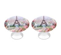 FekiLoot Paris Eiffel Tower with Flowers Cabinet Knobs for Kitchen Ornament, Round Zinc Decorative Drawer Pulls for Cabinets Trendy, Dresser Drawers Pulls Bathroom Dresser Knob with Screw