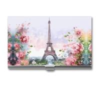 FekiLoot Paris Eiffel Tower With Flowers Card Holder Unisex Color Business Card Box Magnetic Travel Card Case Wallet Portable Business Card Carrier Suitable for Business Professionals Office