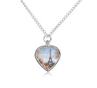 FekiLoot Paris Eiffel Tower with Flowers Custom Ashes Necklace Personalized Pet Urn Hair Cremation Souvenir Necklace Memorial Keepsake Holder Pendant Heart Jewelry for Ashes Gift for Dog Loss