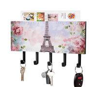 FekiLoot Paris Eiffel Tower with Flowers Key Holder for Wall Adhesive, No Drilling, Key Hooks with 5 Hooks Wall Mounted, Self Adhesive Keys Rack for Entryway, Hallway, Living Room, Kitchen, Office