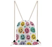 FekiLoot Pastel Color Happy Face Drawstring Backpack Sports Gym Bag Drawstring Bags Foldable Backpack for Women Men
