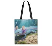 FekiLoot Peace Frog Axolotl Tote Bag Lightweight Elegant Carry Bag Stylish Soft Roomy Handbag Full-Color All-Over Print Reusable Shoulder Bag Chic Daily Shopping Bag For Daily Travel Beach Work