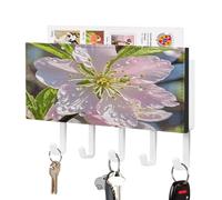 FekiLoot Peach Cherry Blossom Key Holder for Wall Rustic Key Hooks with Shelf and Mail Organizer Wall Mount PU Leather Keys Rack with 5 Hooks for Home Decor Hallway Entryway