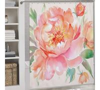 FekiLoot Peach Peony Shower Curtain Polyester Fabric Waterproof Bath Curtain with Grommet and Hooks Modern Decorative Shower Curtains Machine Washable for Home Bathroom 69.69x70.87Inch（177x180cm）