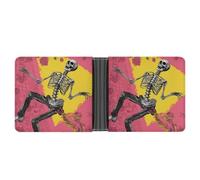 FekiLoot Peach Skull Leather Wallet Double-Sided Different Images Bifold Wallet Ultra Strong Stitching Slim Wallets
