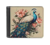 FekiLoot Peacock And Flowers PU Leather Wallet Bifold Wallet Front Pocket Wallets Fashion Purse Slim Billfold Credit Card Holder