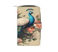 FekiLoot Peacock And Flowers Wallet Large Capacity Travel Double Fold Wallets Portable Zipper Leather Purse for Women Men