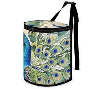 FekiLoot Peacock Watercolor Painting Car Trash Can with Lid Leakproof Storage Bag with Large Capacity Waterproof Automotive Garbage Bin for SUVs Easy-to-Install Car Accessory Interior 2.5 Gallon