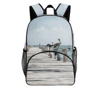 FekiLoot Pelican on Wood Bridge Waterproof Oxford Fabric Backpack, Large Capacity Casual Rucksack with Adjustable Padded Straps, Multipurpose Daypack for Daily Commute Outdoor Activities
