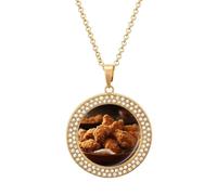 FekiLoot Pendant A Plate Of Fried Chicken Necklace for Men Women Personalized Picture Diamond Circle Necklace Pendant Jewelry with Picture with 19.7 Inch Chain Gift for Valentine's Day, One Size